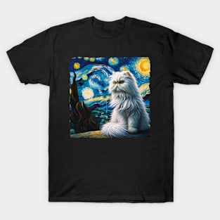 Persian Kitty Starry Night Inspired - Artistic Cat T-Shirt